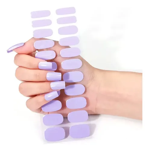Tiras De Uñas de Gel Premium 22u Autoadhesivas – No Necesitan Lámpara Uv – Lila Claro