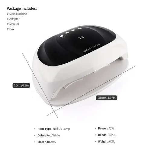 Cabina Lampara Uv Led Potencia 72 Doble Dos Manos Uñas Nails