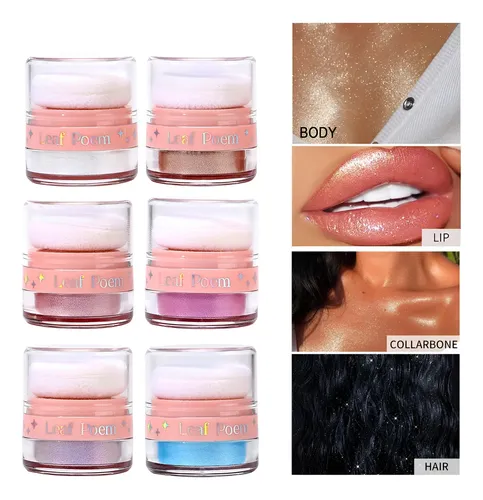 Kit 6 Polvos Iluminadores Multiusos Cuerpo Perlado