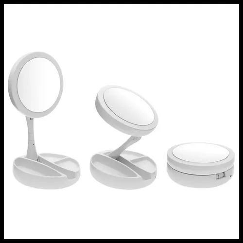 Espejo Maquillaje Dinax 10x Led Fría Plegable Usb Pilas Redondo 12.5cm