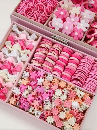 Set 540 Piezas Hebillas Y Gomitas Para Pelo Rosa Claro