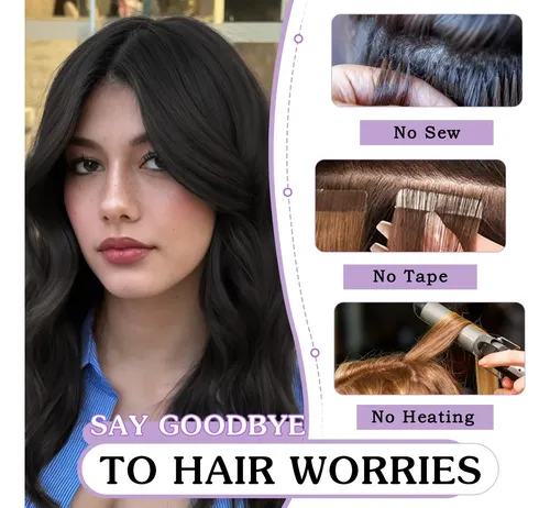 Extensiones De Cabello Ondeado 40cm 4piezas C/ Clips Negro