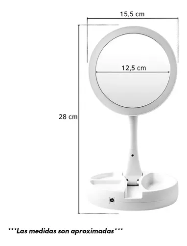 Espejo Portatil Plegable Organizador Maquillaje Aro Luz Led