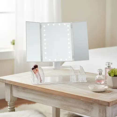 Espejo Maquillaje Led Tríptico Recargable Táctil 3 Aumentos