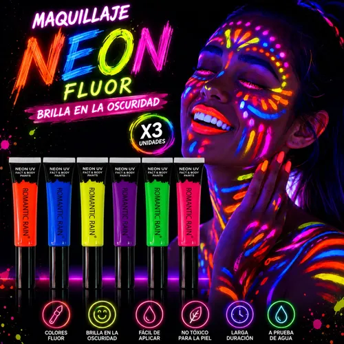 Maquillaje Neon Fluor Brilla En La Oscuridad X 3 Unidades