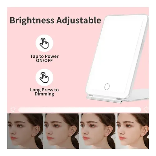 Adespejo De Maquillaje Espejo Cosmético Portátil Con 3 Luces