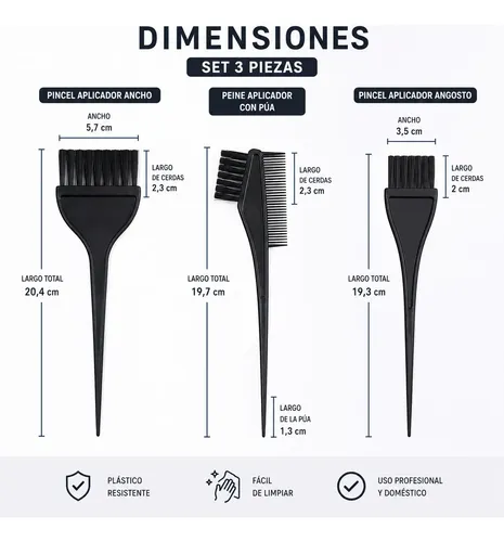 Kit Tintura Capilar 3 Piezas Con Pinceles Y Peine Aplicador