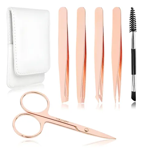 Kit De Pinzas De Cejas Actrol Rosa Dorado 6 Piezas