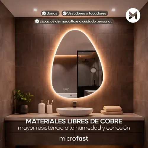 Espejo Luz Led Touch/táctil Inteligente Baño Premium Desempañante Fría/cálida/neutra Irregular Moderno 60x80cm Regulación De Brillo