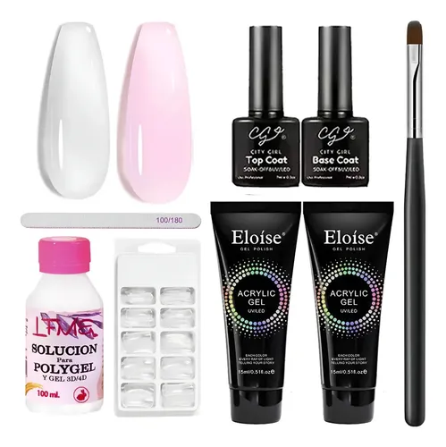 Kit Uñas Esculpidas Polygel Base Top Coat Manicura Uv Semi