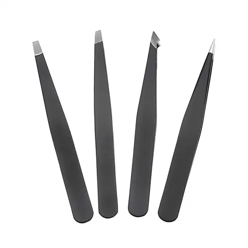 Pinzas Para Cejas 4pz, Set Con Estuche Viaje Negro
