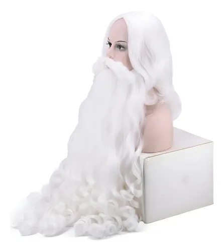 Set De Peluca Y Barba De Papá Noel, Color Blanco, 80 Cm, Mat