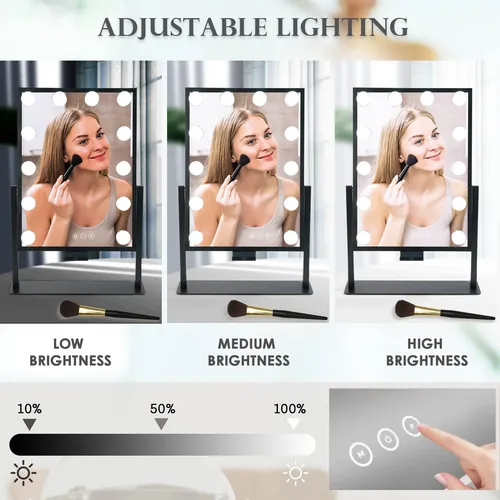 Espejo De Maquillaje Hollywood Bwllni 12 Luces Led Negro