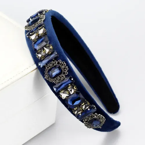 Vincha Vintage De Perlas Barrocas Y Strass Azul Marino