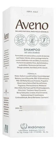 Aveno Shampoo Hidratante Emoliente Cuero Cabelludo Reactivo Avena Natural Pieles Sensibles