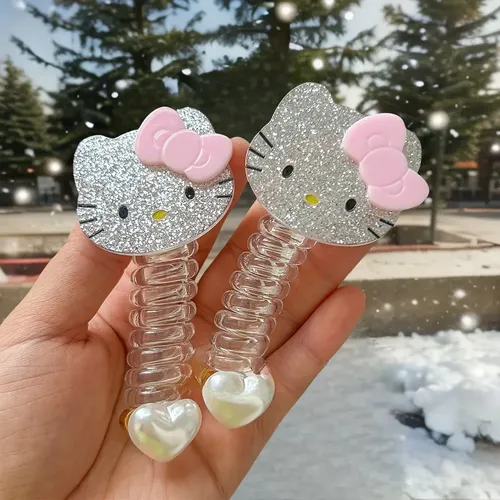 Coletero Espiral Hello Kitty Con Lazo Rosa, Regalo San Valen Kt Brillante Hello Kitty