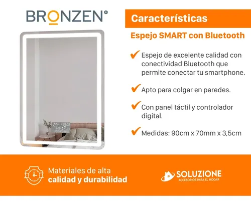 Espejo Smart Inteligente Luz Led 70 X 50cm Bluetooth Premium