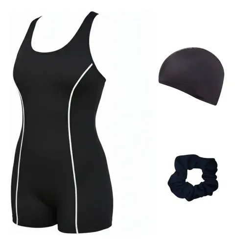 Malla Natacion Mujer Short Pierna Resistente Cloro Y Gorro