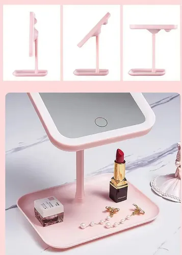 Espejo Maquillaje Luz Recargable Usb Con Lupa 5x Aumento