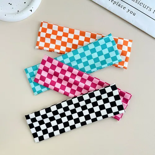 Diadema Elástica A Cuadros Para Niñas, Accesorio Para El Cab 4pcchildren