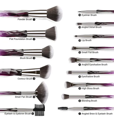 Juego De Brochas De Maquillaje Kingtree Purple Crystal, 15 U