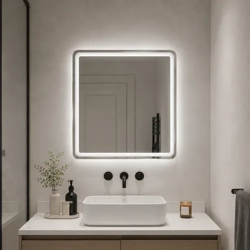 Espejo Cuadrado 60cm Luz Led Y Desempañador Alta Calidad