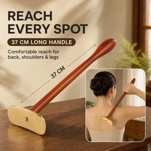 Herramienta Gua Sha Mango Largo Madera Pera Y Latón