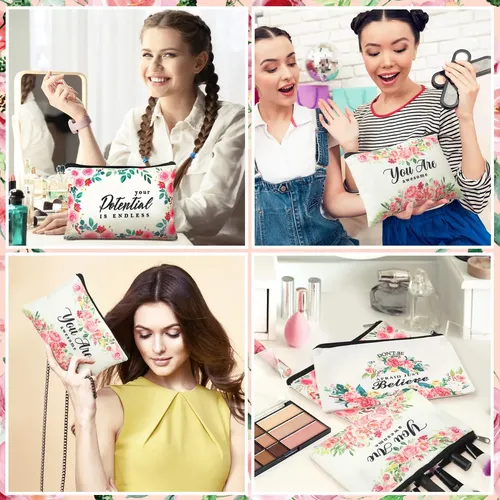 Bolsas De Maquillaje De Lona Rosa, 16 Unidades, Con Cremalle
