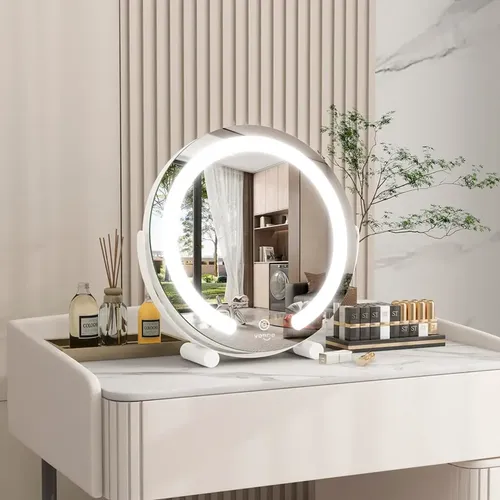 Espejo Para Tocador Led Redondo Maquillaje Metalico Vonne