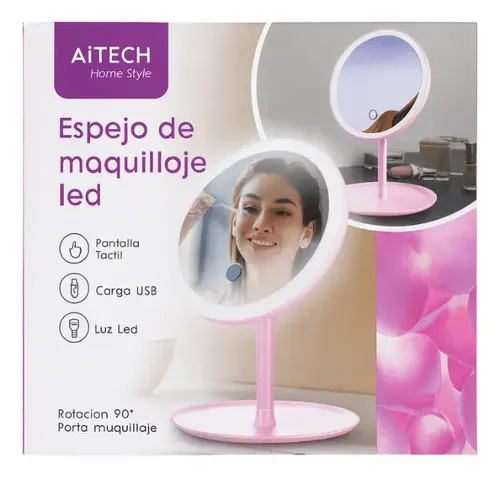 Espejo De Maquillaje Aitech Luces Led C/ Base 3 Tonos Blanco