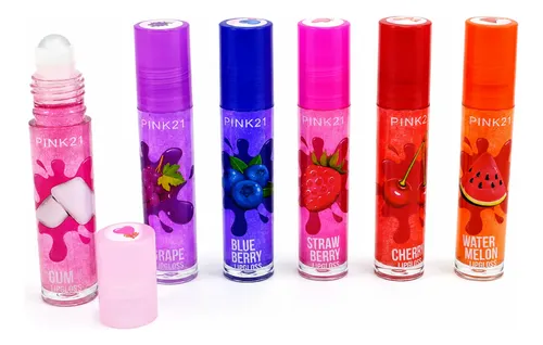 Brillo Labial Roll On Glitter 36 Unidades Pink 21 Frutales
