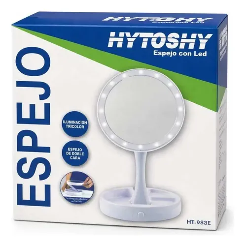 Espejo Con Luz Led Y Tricolor Doble Cara Y Aumento Hytoshy