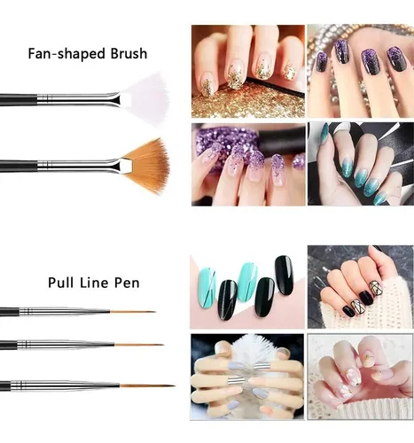 Set 20 Herramientas Para Uñas Negro Con Pinceles Y Dotting