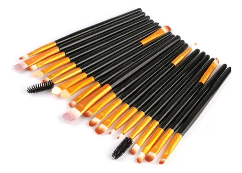 Set De 20 Brochas De Maquillaje Con Mango Negro Y Férula Dor