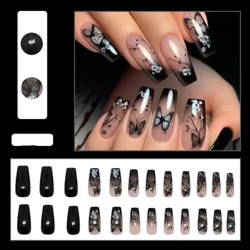 Set De 24 Calcomanías Para Uñas Estilo Ballet Negro A