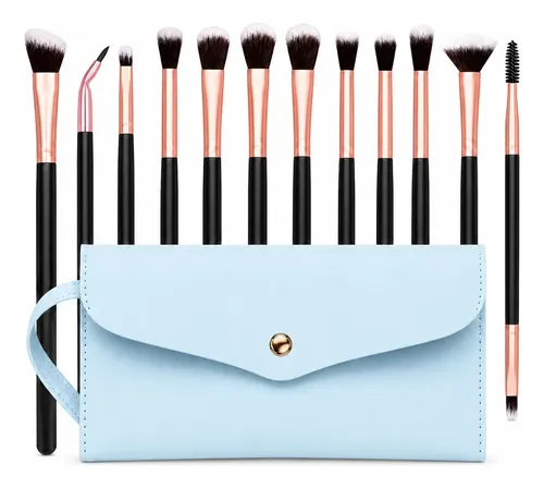 Set 12 Brochas Y Pinceles Para Maquillaje + Estuche Colores