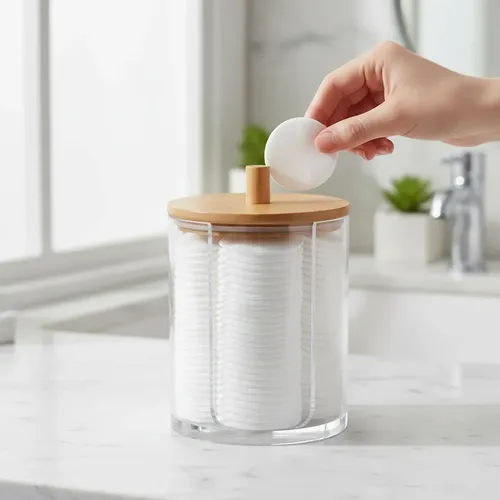 Organizador Acrílico Porta Discos/algodón Con Tapa Bambu
