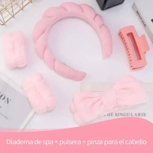 5 Diademas De Pelo Y Muñequeras Horquilla Maquillaje Spa N