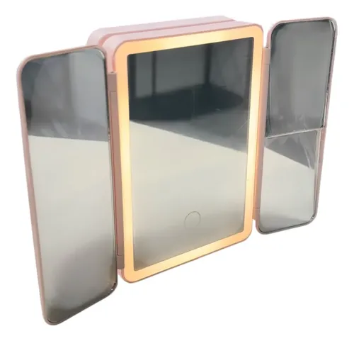 Espejo De Maquillaje Rosa Prini Con Triple Panel Y Luz Led