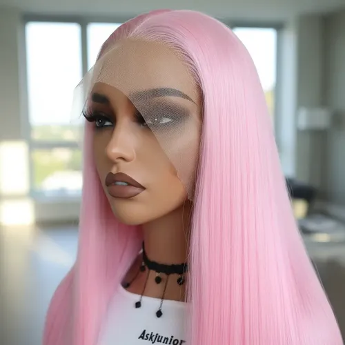 Peluca Lace Front Adiolacba Premium Símil Natural 70 Cm Tamaño De La Base Regulable Tono Rosa Glam