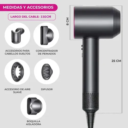 Secador De Pelo Profesional Iones Secado Rápido Y Boquillas Violeta