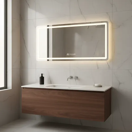 Espejo De Baño Led 150x80cm Reloj, Desempañante Y Termometro