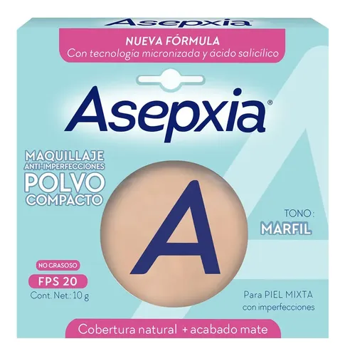 Base de maquillaje Asepxia Polvo Compacto Asepxia Maquillaje Polvo Compacto Marfil 10 Gr – 10g