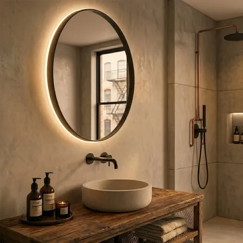 Espejo Led Pared Decorativo Baño Marco Hierro Redondo 70 Cm