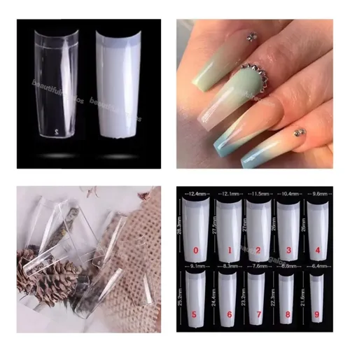 Tips X100 Unidades Uñas Cuadradas Sonrisa Escalon Esculpidas