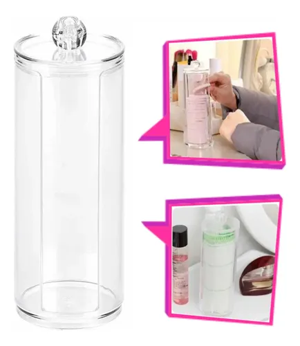 Porta Discos De Algodón Acrílico Compacto Para Cosméticos