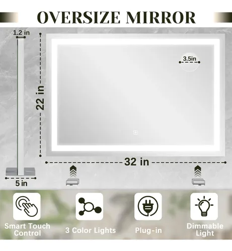 Espejo De Vanidad Con Luz Led Rolove 81x56cm Blanco
