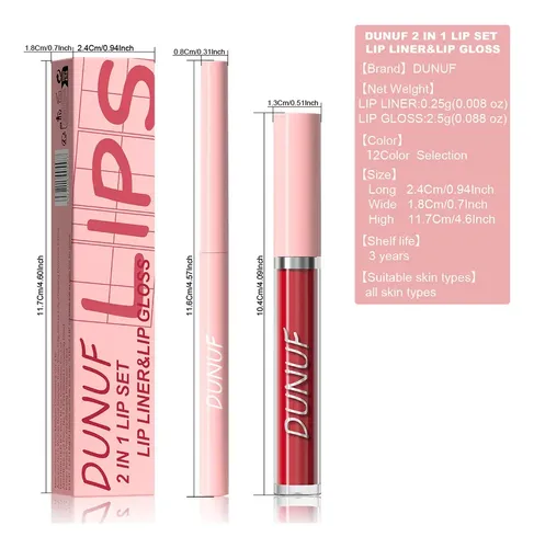 Set Labial 2 En 1 Delineador Y Brillo Mate Dunuf