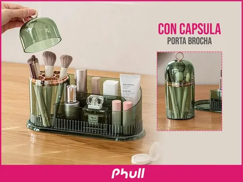 Organizador Maquillaje Porta Cosmético Make Up Escritorio Con Capsula Antipolvo Verde Claro