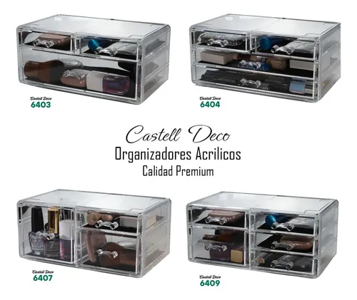 Organizador Maquillaje Acrílico Cajones 27x24cm Calidad Premium Cosmético Joyería Esmaltes Elegante Moderno Fácil Limpiar Porta Cosméticos